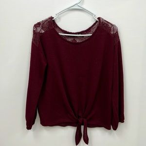 Burgundy shoulder lace top